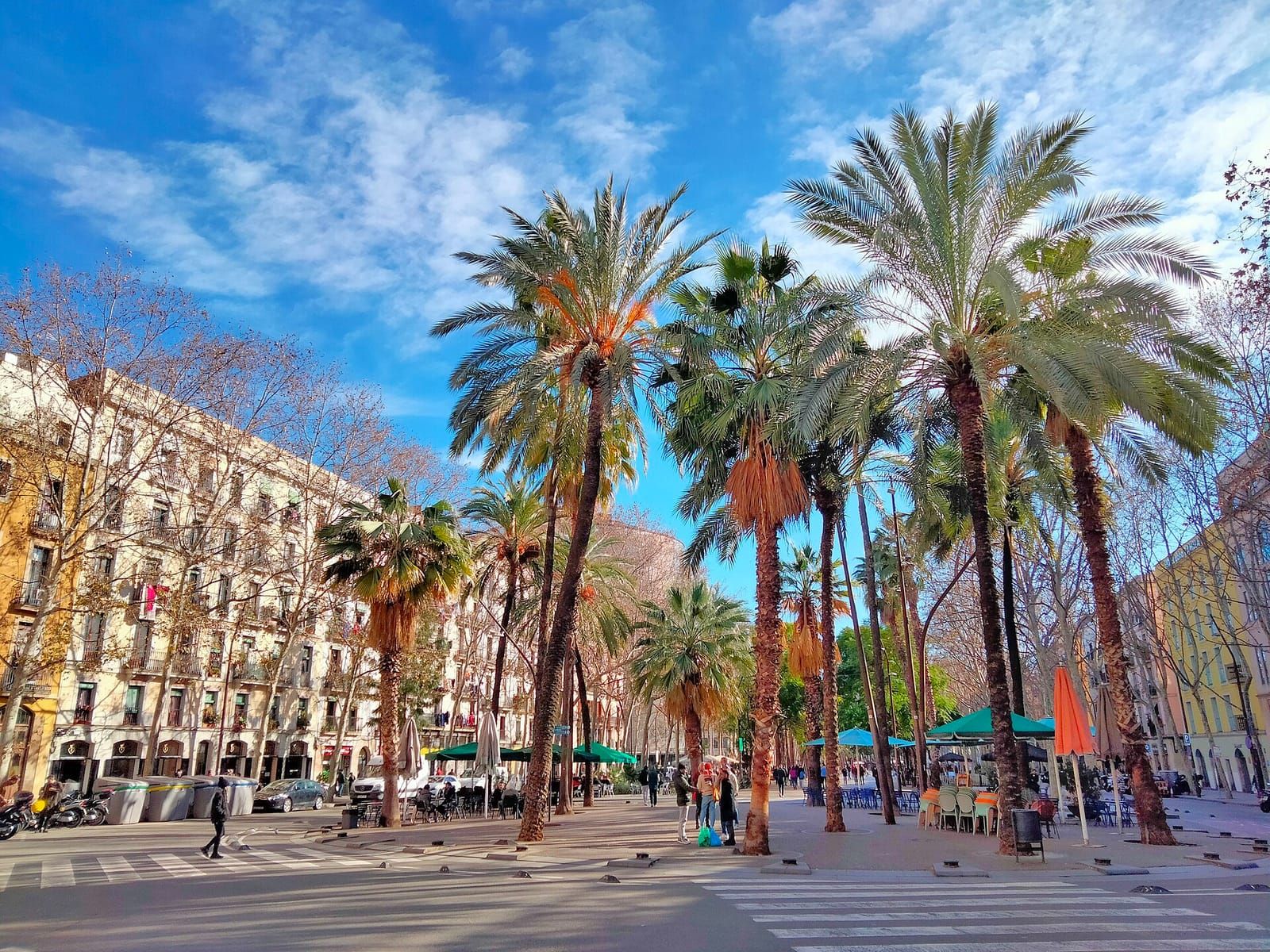 La Rambla del Raval, con palmeras y terrazas